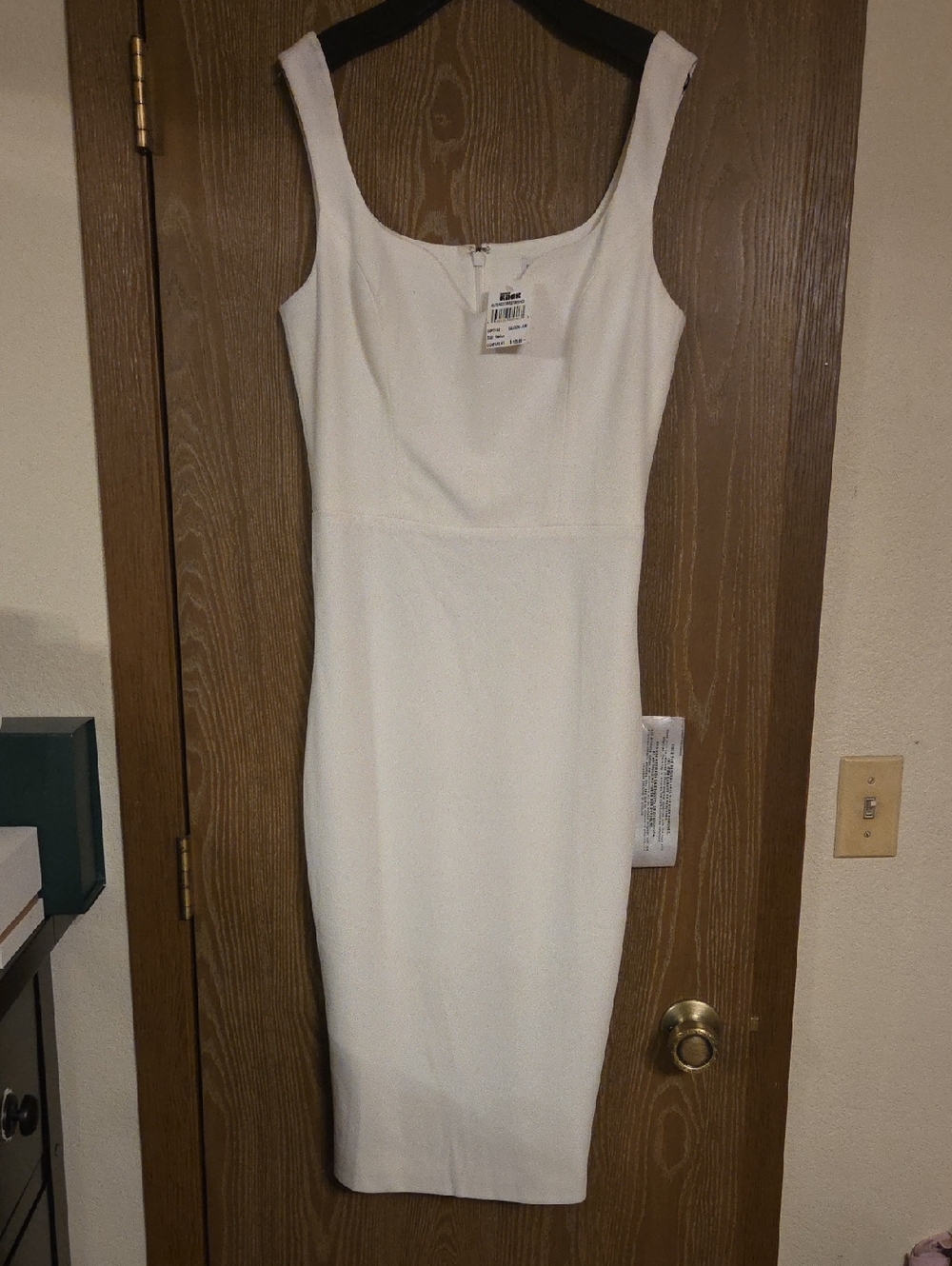 Dress the Population White Square-Neck Midi Sheath Dress